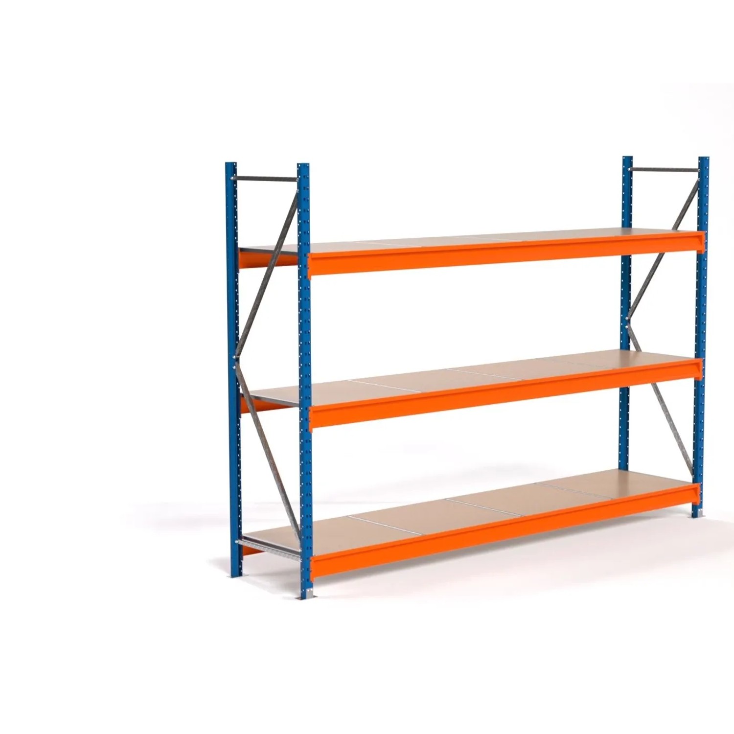 PROREGAL Industrie Weitspannregal Lagerregal MAXIMUS PRO Grundregal HxBxT 200x275x60cm 3 Spanplatten-Fachboden Fachlast 450kg Blau/Orange