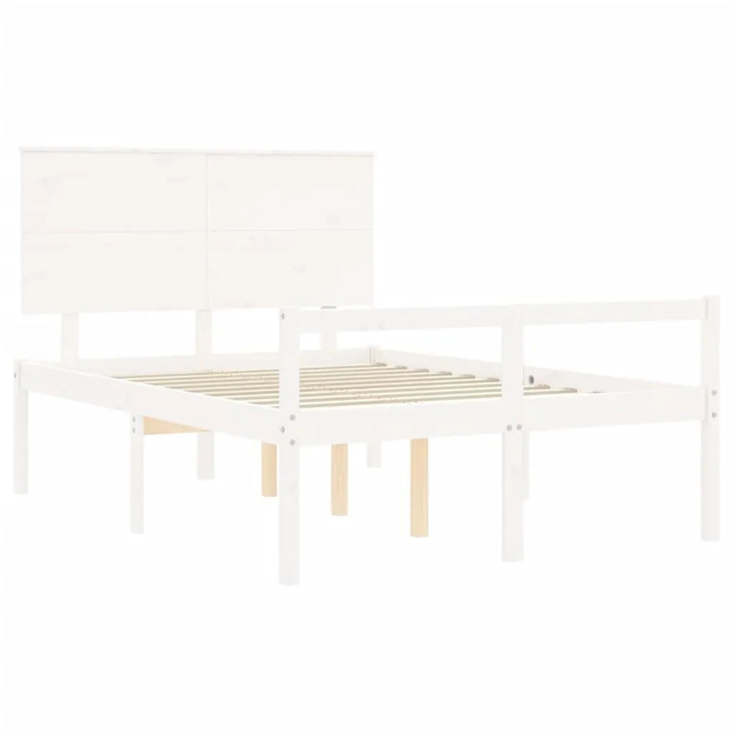 Weißes Massivholzbett 140x190 cm mit Kopfteil für erholsamen Schlaf.