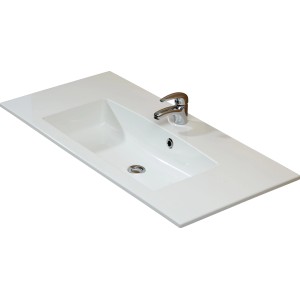 Pelipal Trentino Mineralmarmor-Waschbecken, 107 cm, weiß, mit Armatur.