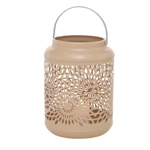 Beige-weißes Boltze Home Windlicht Ozana mit Cut-Out-Muster, Ø 14 cm.