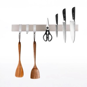 CHEFGASTRO Magnetleiste Magnetische Messerleiste Messerhalter Aus Stahl 4x40x1,6cm Mit 3 Silbernen Haken Silber Extra Stark