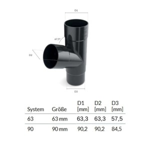 Bryza Regenrinne T-Stück Braun System 90 Fallrohr