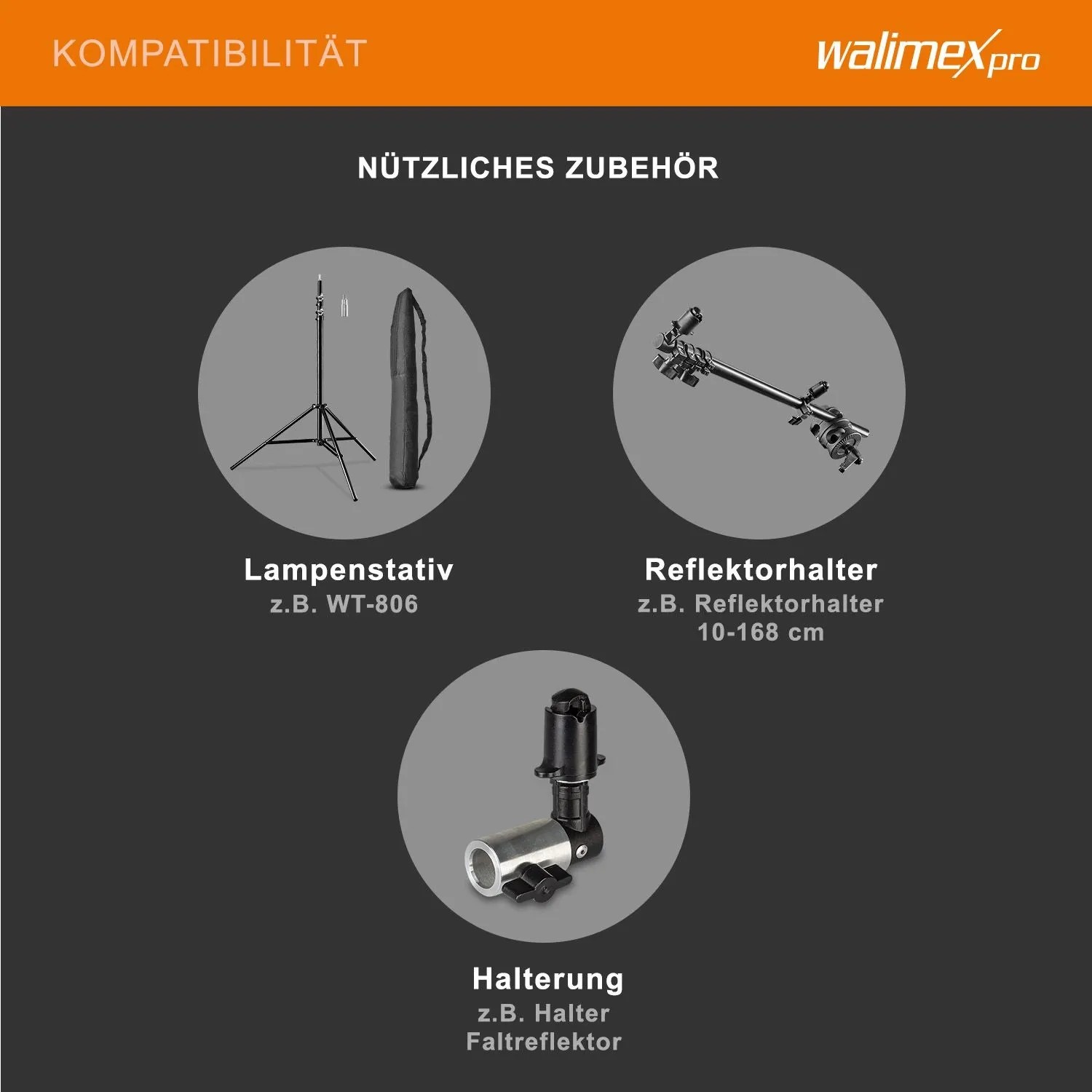 Nützliches Zubehör für Walimex Pro Falthintergrund: Lampenstativ, Reflektorhalter, Halterung für Studio & Fotografie.
