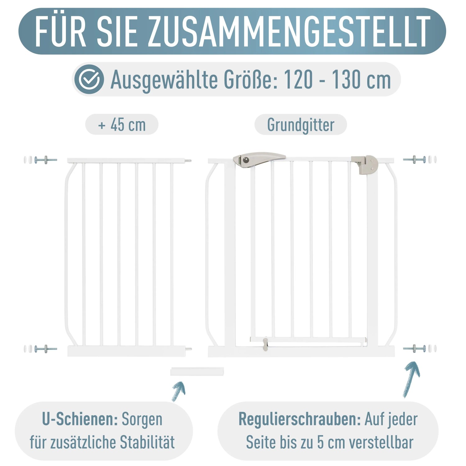 ib style Türschutzgitter Berrin 58-185cm Treppenschutzgitter für Kinder und Haustiere Ohne Bohren Weiß 120-130 cm_9