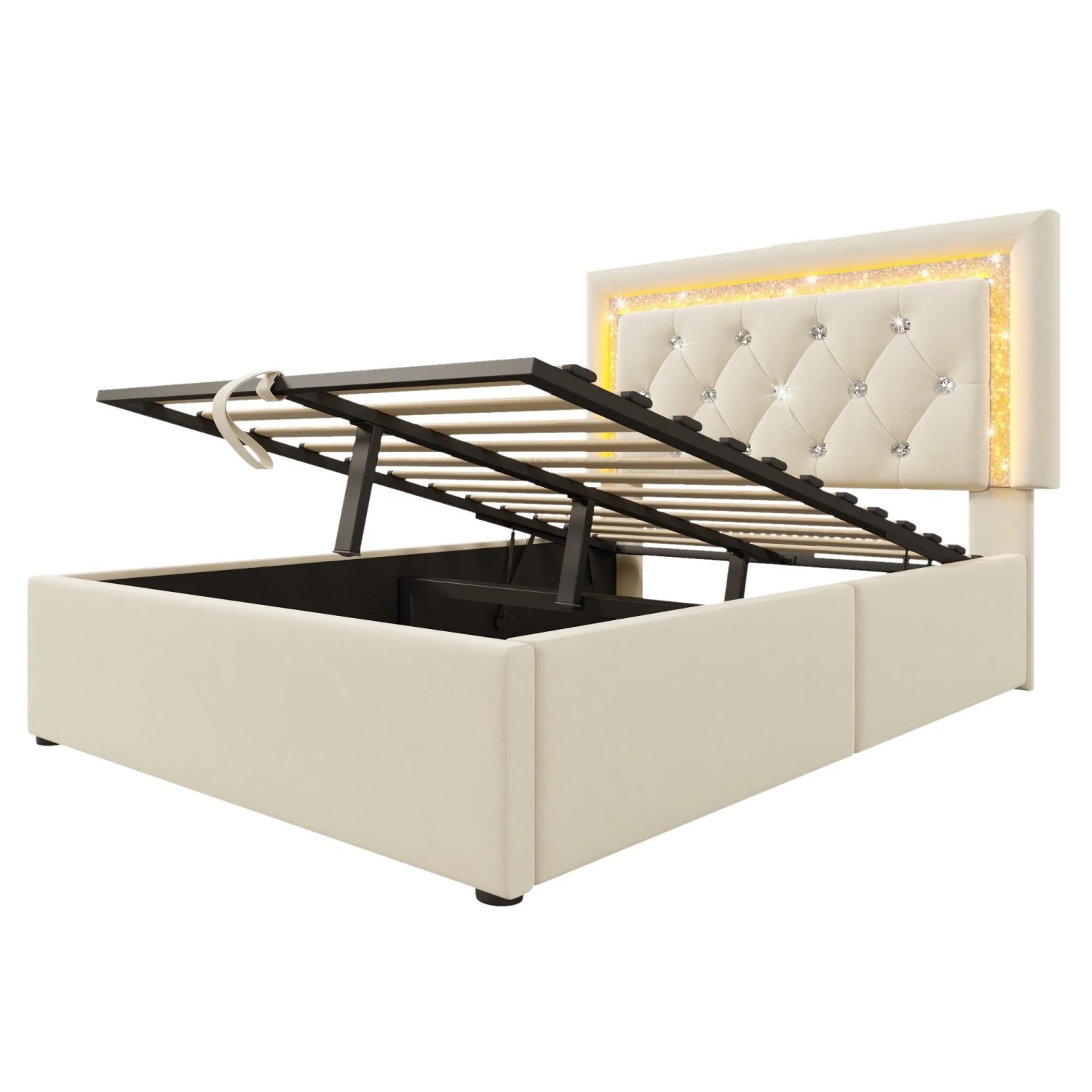 Merax Polsterbett 90x200cm LED USB-C Hydraulik Beige