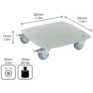 Wagner Pflanzenroller GH 7009, silberner Rolluntersetzer aus Stahl, 30x30cm, mit 4 Rollen.