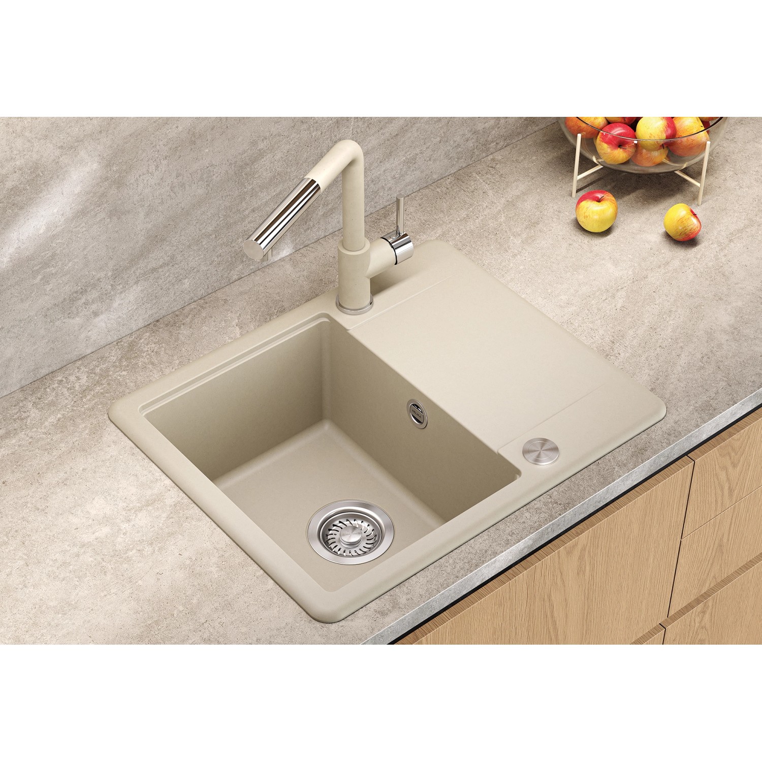 Helika Einbauspüle Esta 56 cm x 46 cm Elfenbein inkl. Druckknopfventil_8