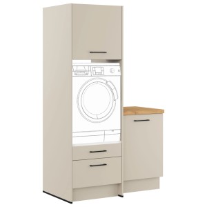 Impuls Küchen Hauswirtschaftsmodul in Kieselgrau mit Schrank, Schubladen und Arbeitsplatte.