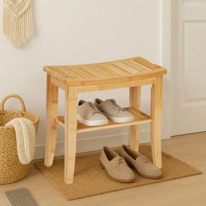 Relaxdays Badhocker Bambus Natur Mit Ablagefläche Antirutsch 45,5 cm x 48 cm x 25 cm 4 kg