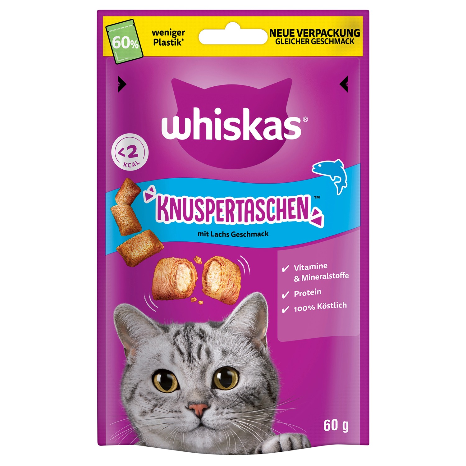 Whiskas Katzen-Ergänzungsfutter Knuspertaschen Lachs 60 g