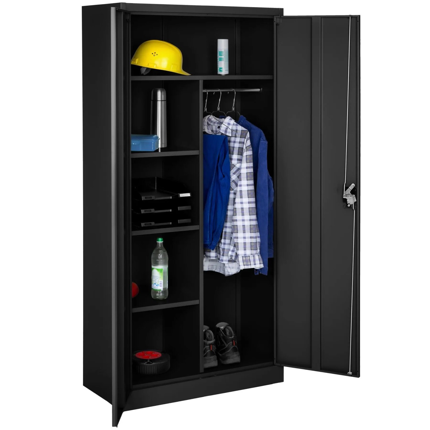 Tectake Spind  Aus Pulverbeschichtetem Stahl Mit 2 Flügeltüren  80 x 40 x 180 cm Schwarz