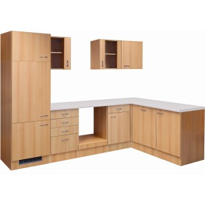 Flex-Well Winkelküche Nano 280 cm in Buche Nachbildung ohne E-Geräte.