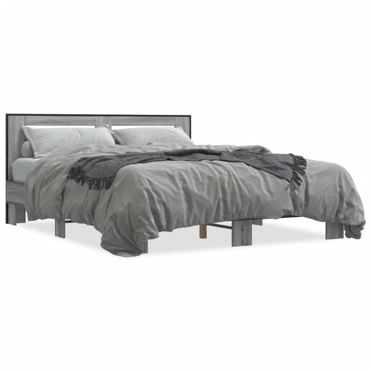 vidaXL Bettgestell Grau Sonoma 150x200 cm Holzwerkstoff und Metall 3280100 günstig online kaufen