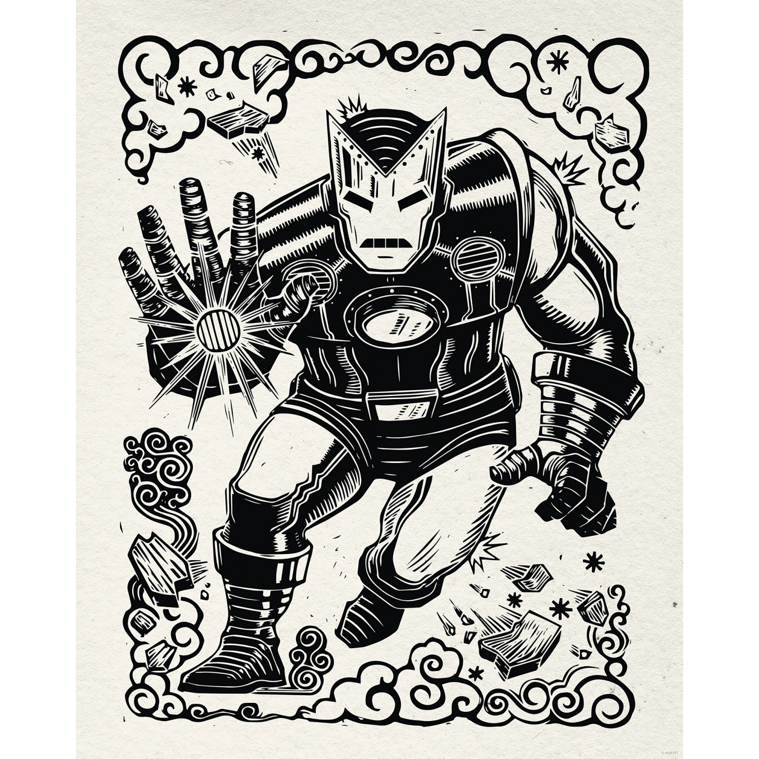 Komar Wandbild Marvel Iron Man Lino-Cut 40 cm x 50 cm Schwarz-Weiß günstig online kaufen