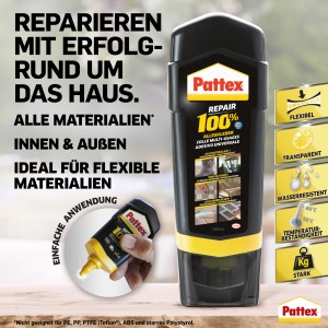 Pattex 100% Repair Alleskleber, 100g Flasche, transparent. Universalkleber für viele Materialien.