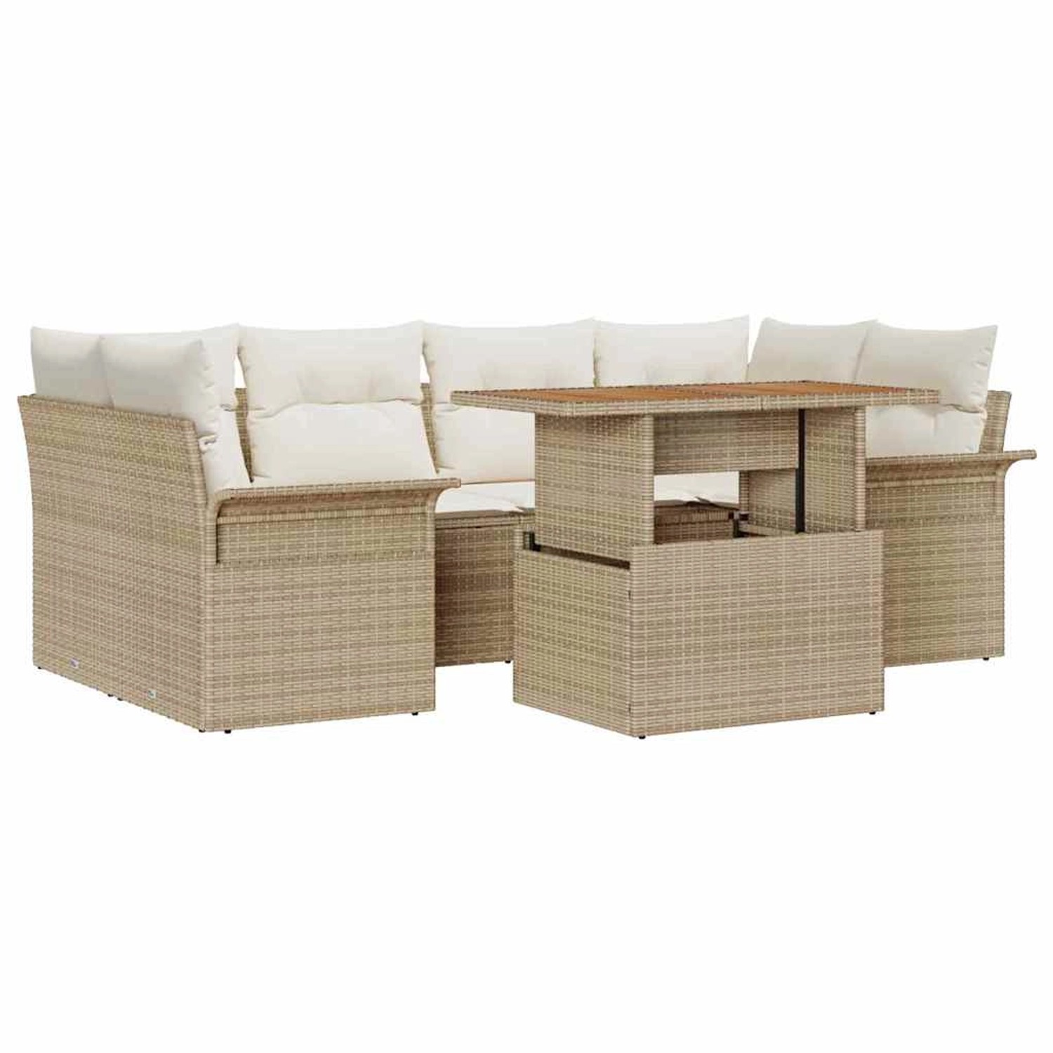 vidaXL Garten-Sofa-Set mit Speicher 7-Tlg Beige Poly Rattan 3358024 günstig online kaufen