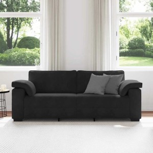 Schwarzes 3-Sitzer Sofa (178 cm) aus Samt mit Kissen. Gemütliches Sofa für Wohnzimmer.