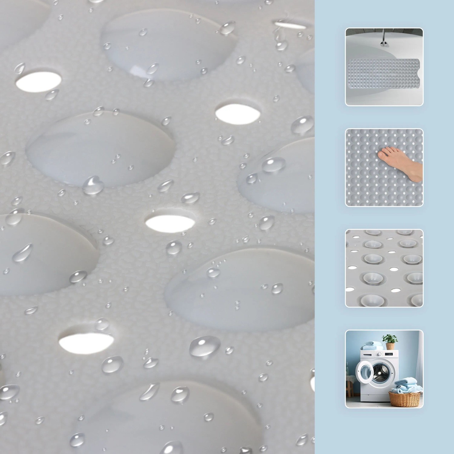 Relaxdays Badewannenmatte XXL PVC Grau Rutschfest 97 cm x 39 cm x 0,7 cm 0,8 kg_5