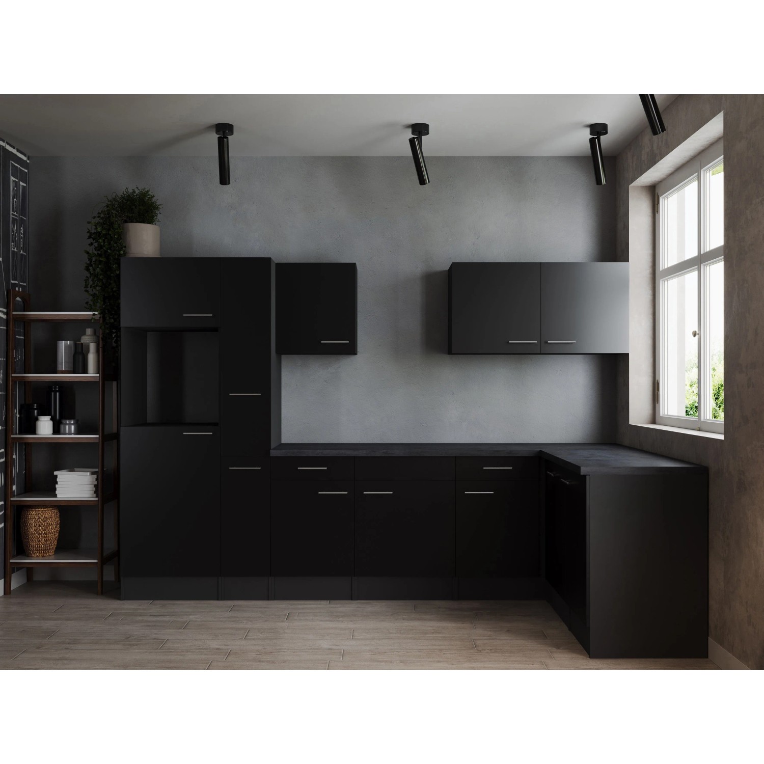 Respekta Winkelküche Oliver 310 cm Schwarz ohne E-Geräte