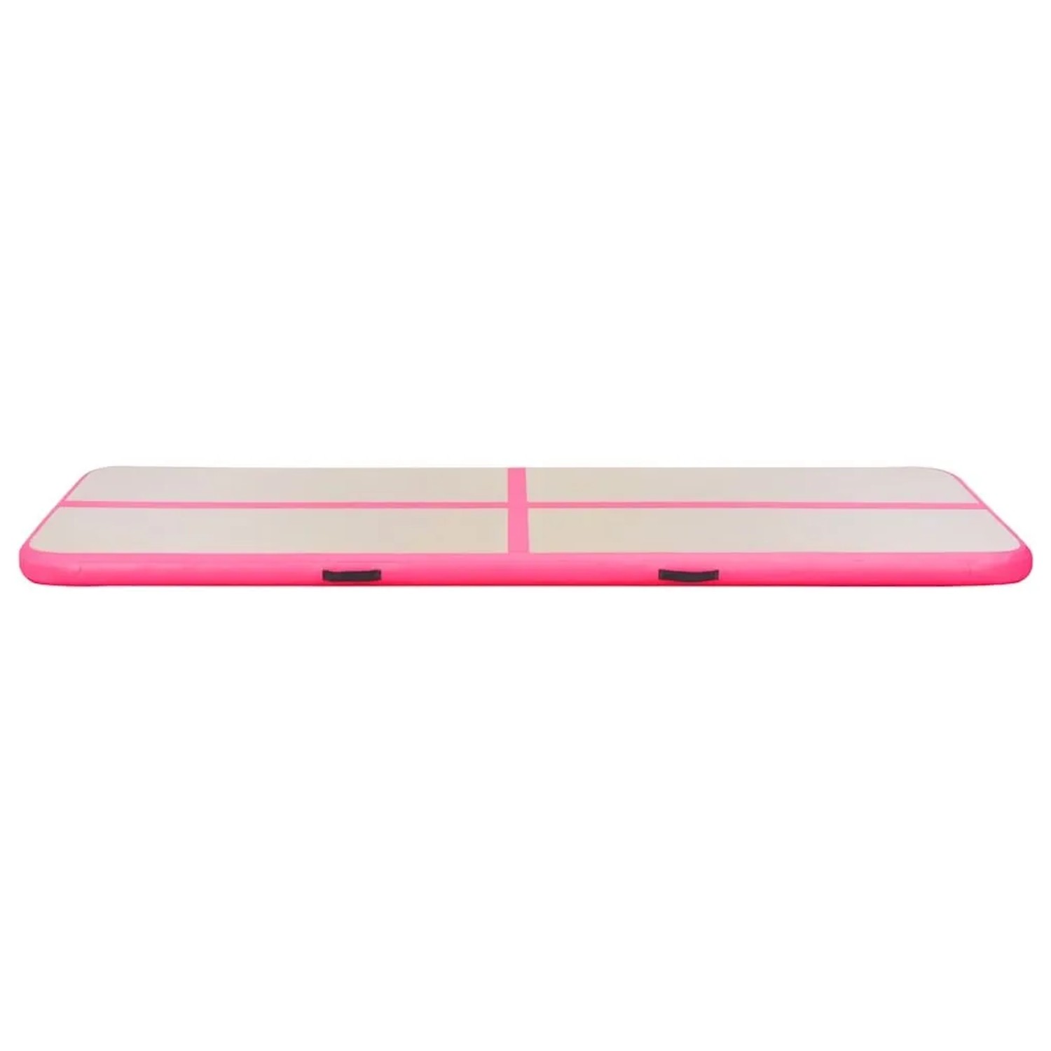 Aufblasbare Gymnastikmatte aus PVC, rosa und hellgrau, 400x100x10 cm, für Sport & Fitness. Mit Pumpe.