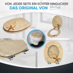 Sanilo WC-Sitz Sandy mit Absenkautomatik, Holz, Seestern-Design.