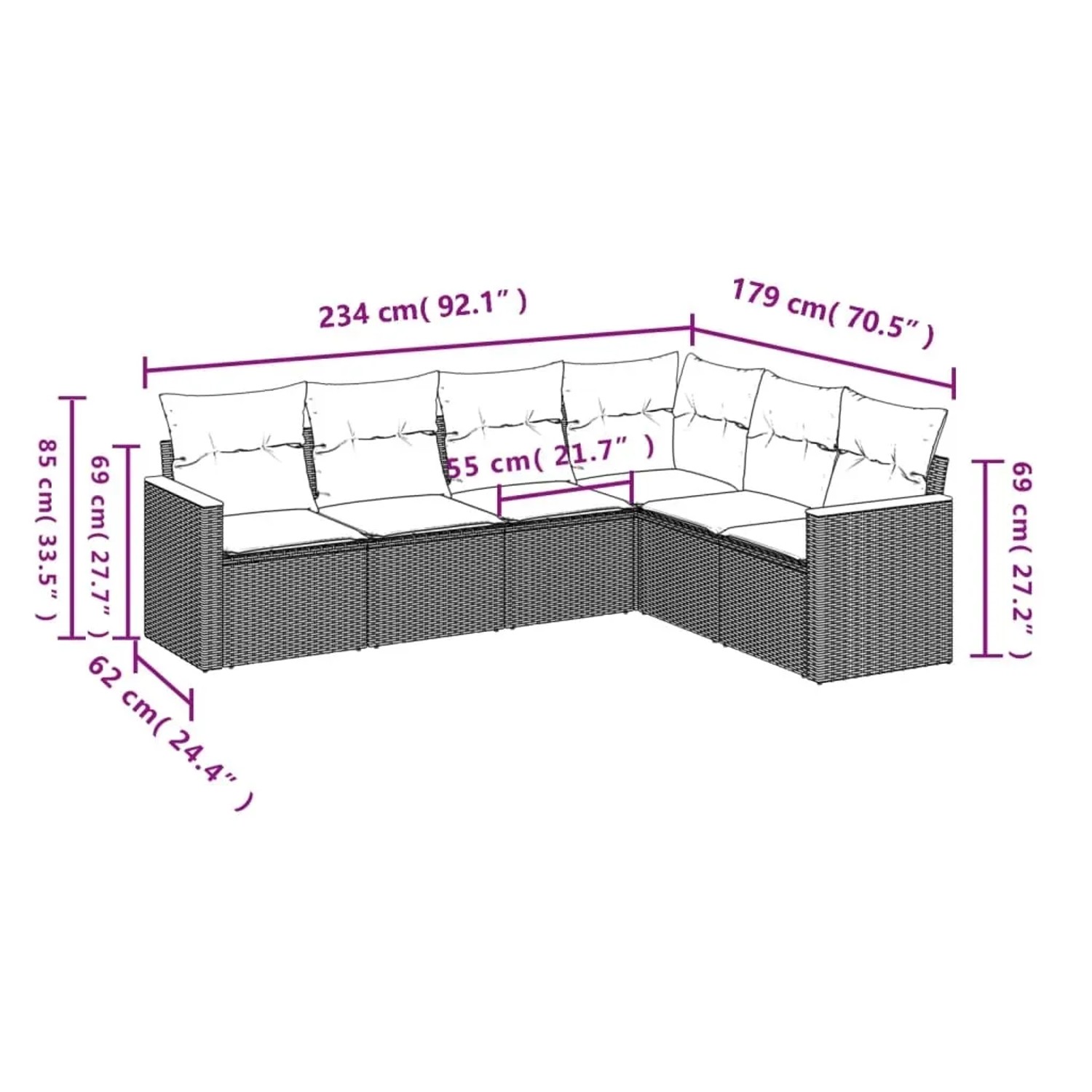 vidaXL 6-tlg. Garten-Sofagarnitur, beige Poly Rattan, mit Kissen. Gartenmöbel-Set in L-Form, ideal für Terrasse und Garten.