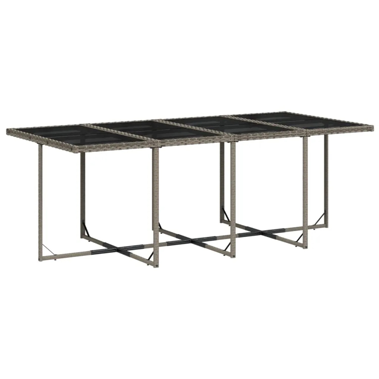 vidaXL Garten-Esstisch, grau, Poly Rattan mit Glasplatte, Teil der 9-tlg. Essgruppe.