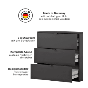 Anthrazit Kommode mit 3 Schubladen. Stilvolles Sideboard für Wohn- und Schlafräume.