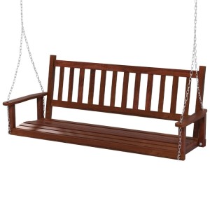 Costway Hängebank Aus Massivholz 3-Sitzer Gartenschaukel Zum Aufhängen Braun