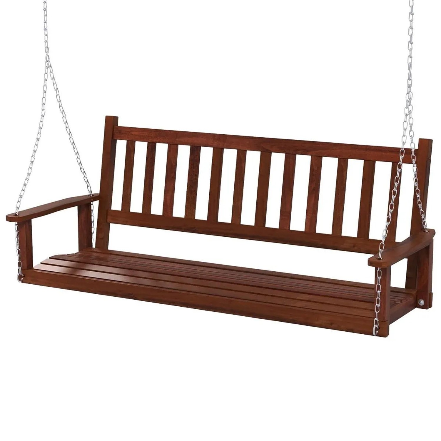 Costway Hängebank Aus Massivholz 3-Sitzer Gartenschaukel Zum Aufhängen Braun