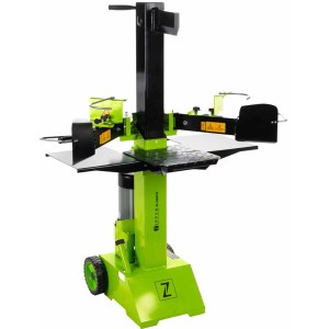 Zipper Holzspalter HS8TN: Vertikaler Holzspalter in Grün und Schwarz mit Rädern.