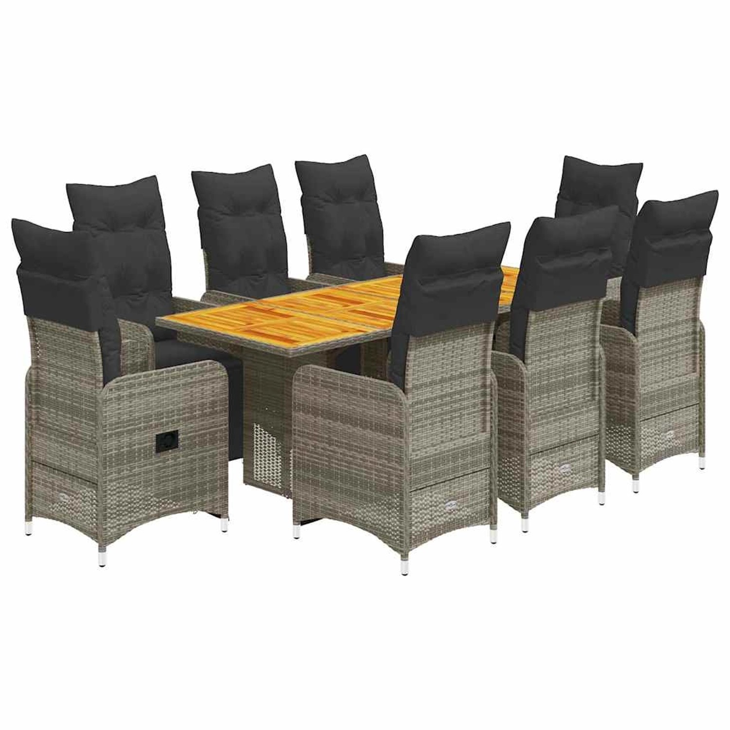 vidaXL 9-Tlg Garten-Bistro-Set mit Kissen Grau Poly Rattan 3277164