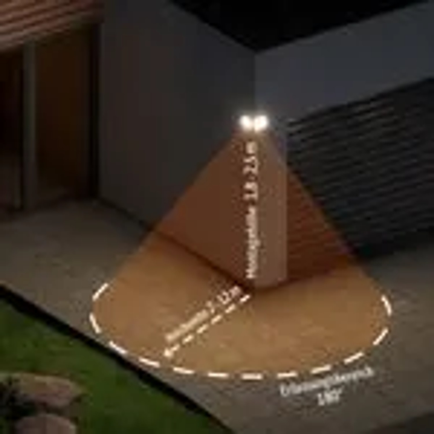 SSC-LUXon LED Außenwandleuchte mit Bewegungsmelder zeigt den Erfassungsbereich.