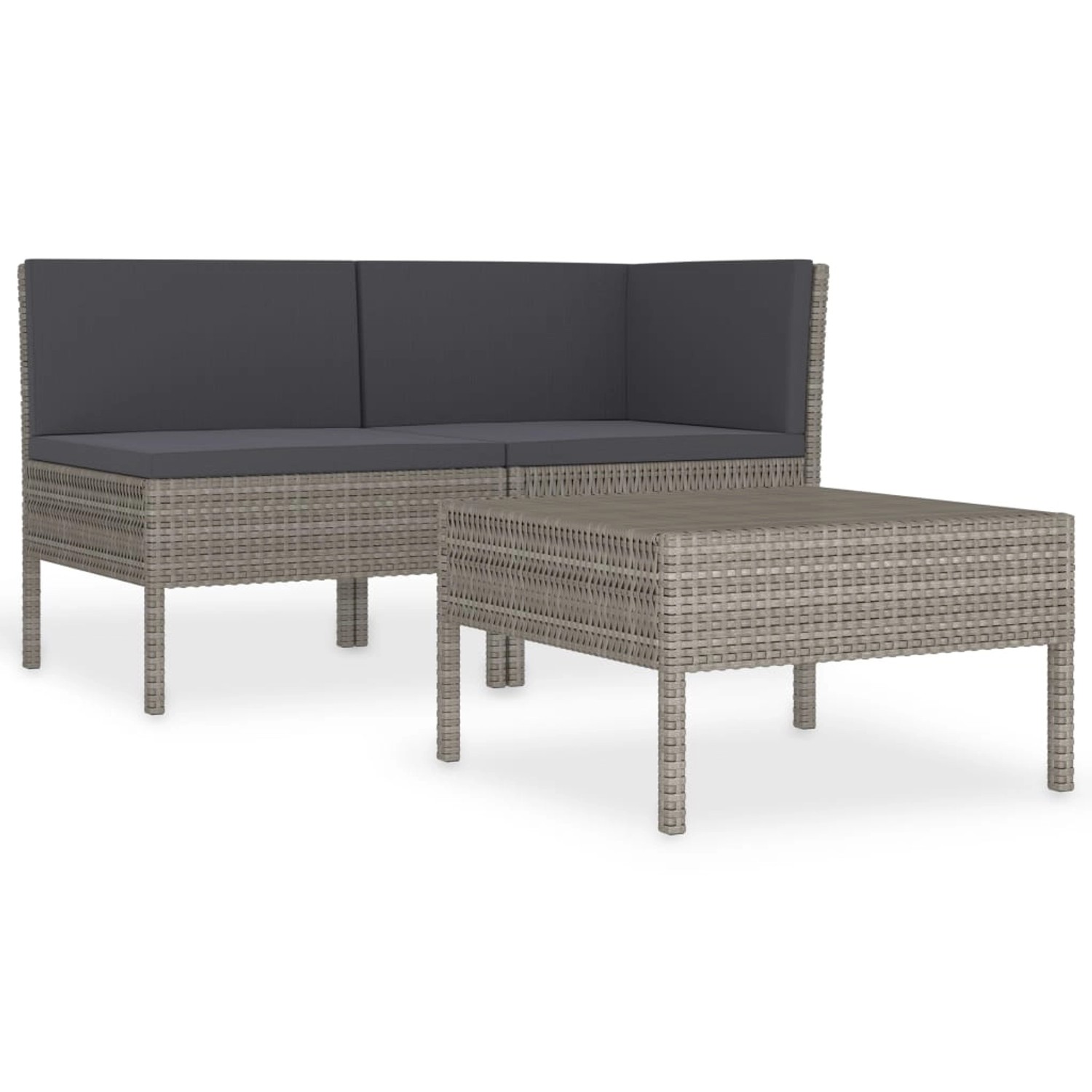 3-tlg. Garten-lounge-set Mit Auflagen Poly Rattan Grau günstig online kaufen