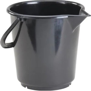 Schwarzer Hünersdorff Eimer aus HD-Polyethylen, 10,5 L, mit Ausguss und Kunststoffbügel für Aufbewahrung & Ordnung.