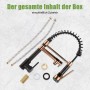 Gold-schwarze Küchenarmatur mit hohem Bogen, ausziehbarer Brause und Montagezubehör. 360° drehbarer Spültischmischer.