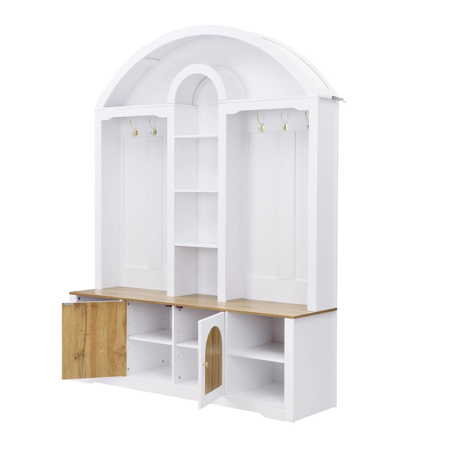 okwish Garderobenschrank mit Schuhregal und Haken Flur 150x40x195cm Weiß