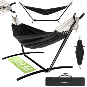 Garmio Hängematte Venedig Anthrazit mit Gestell, wetterfest und bis 200kg belastbar.
