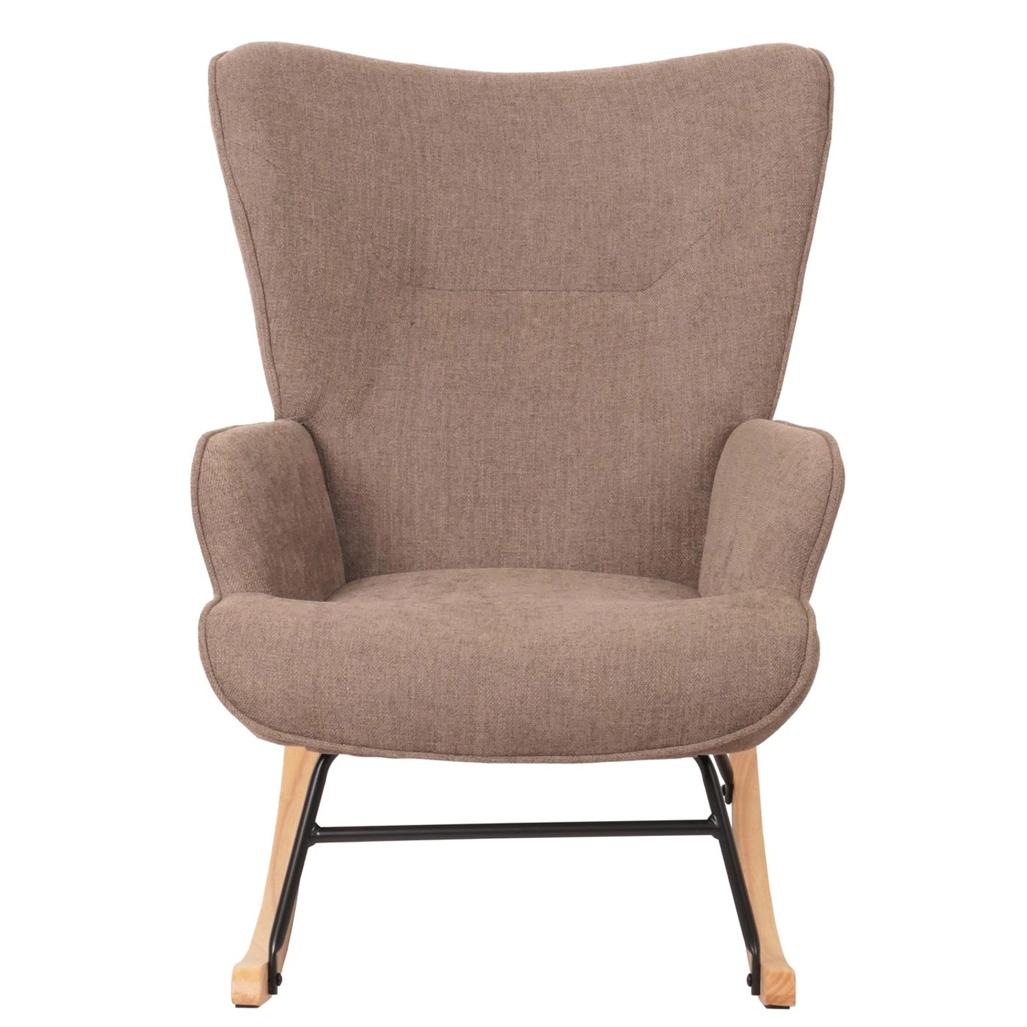 Brauner MCW Schaukelstuhl N14 mit Armlehnen und Stoffbezug.