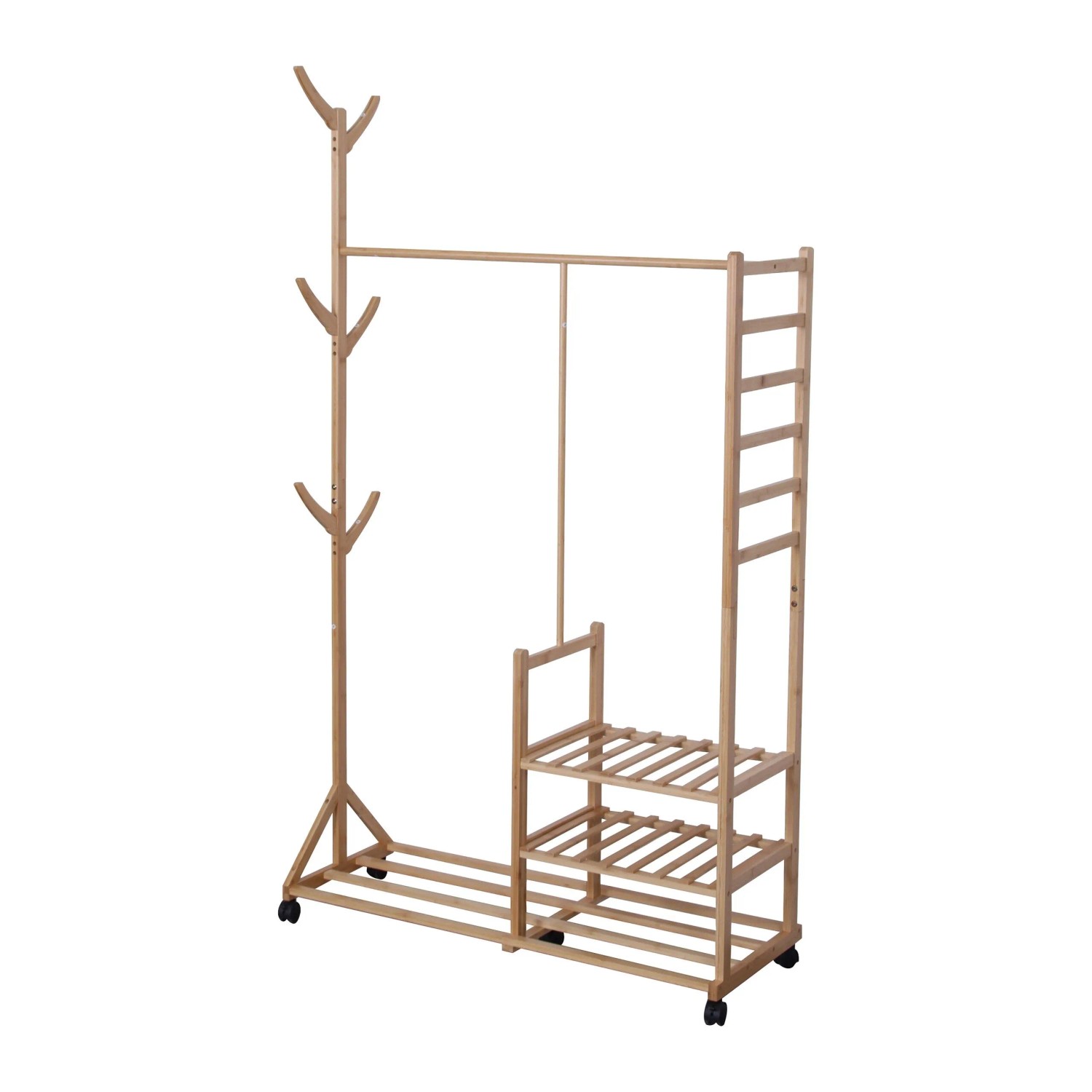 Relaxdays Kleiderständer Bambus Natur Schuhablage Haken 176 cm x 100 cm x 38 cm