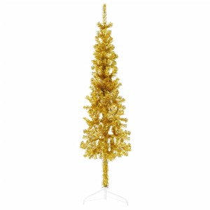 Schlanker, goldener, künstlicher Halb-Weihnachtsbaum (120 cm) mit Ständer.
