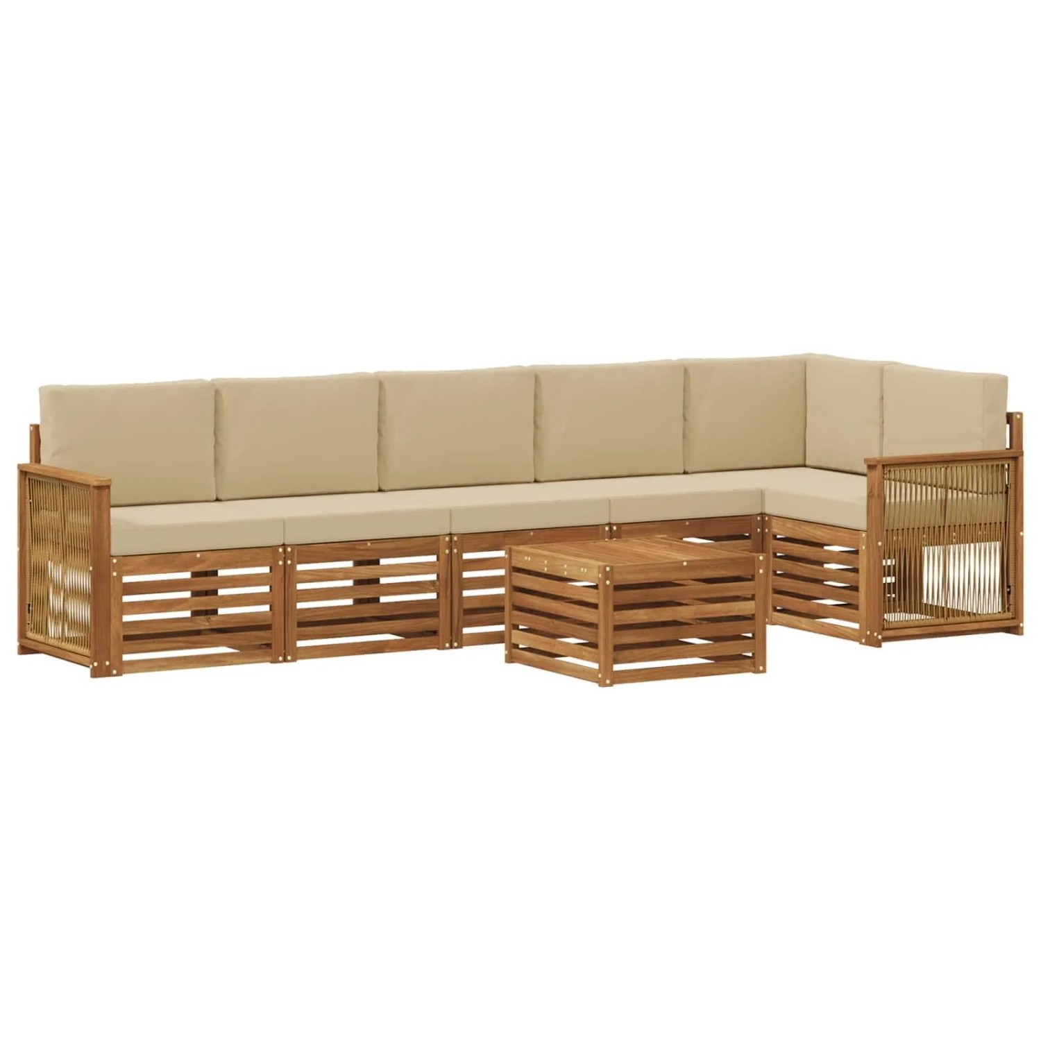 vidaXL Ecksofa Set 6 Stk Natur Massives Akazienholz und Polyester 3384449
