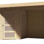Karibu Holz-Gartenhaus Linköbing, unbehandelt mit Flachdach und Anbau.