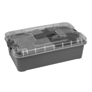 Eufab Fahrrad-Pflegeset, 10-teilig in grauer Box mit transparentem Deckel. Reinigungsbürsten und Tuch inklusive.