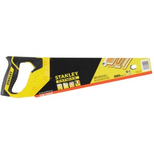 Stanley Jetcut Handsäge Fein, 380mm, mit gelb-schwarzem Griff. Ideal für feine Holzschnitte.