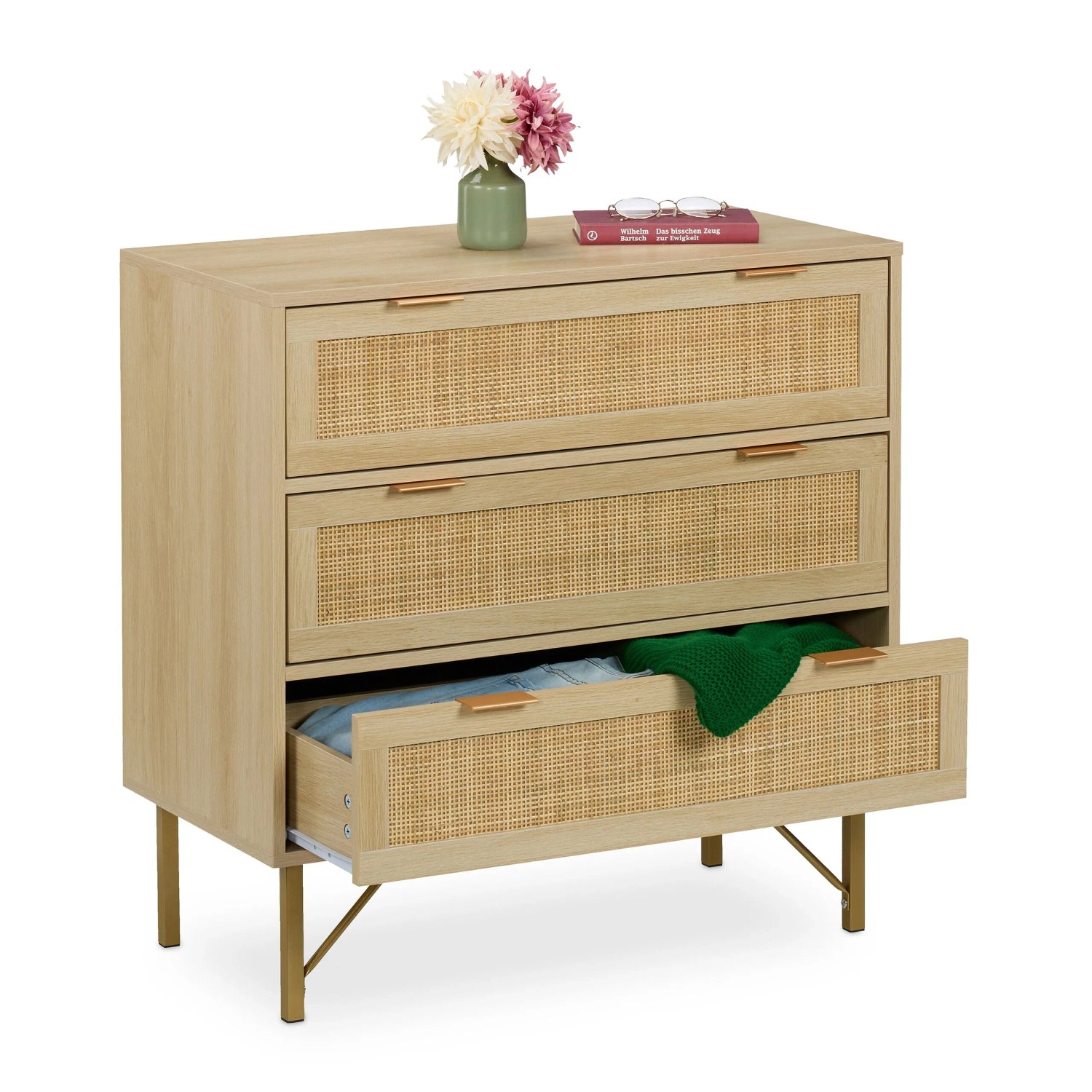 Relaxdays Kommode MDF Eisen Natur mit 3 Schubladen 80 cm x 80 cm x 42 cm 24 kg