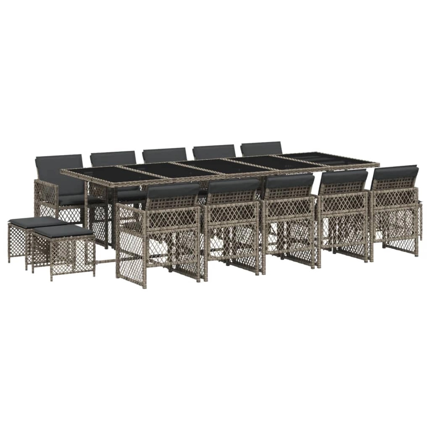 vidaXL 15-Tlg Garten-Essgruppe mit Kissen Grau Poly Rattan 3210812 günstig online kaufen