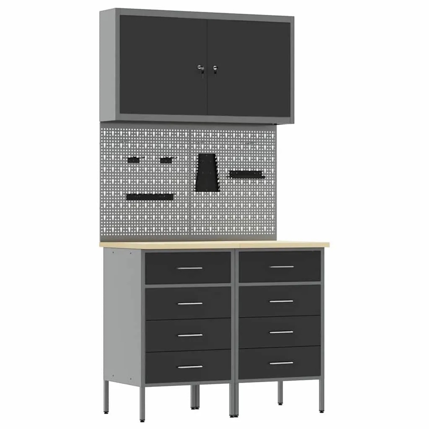 vidaXL Werkbank mit Schubladen 5-Tlg Schwarz Ingenieure Holz und Stahl 3321420