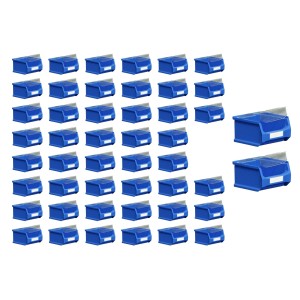 SuperSparSet: 48 blaue Sichtlagerboxen mit Abdeckung, 6x10x10 cm, 0,4 Liter.