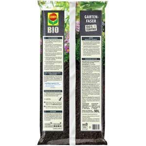 Sack Compo Bio Gartenfaser, torffrei, 50 l. Mulchmaterial zur Bodenverbesserung und Unkrauthemmung.